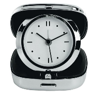 Travel Alarm Clock In Polished Silver Chrome Box