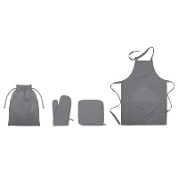Twill Cotton 250 Gsm Apron Set With Potholder, Oven Mitt In Self Material Cord Bag