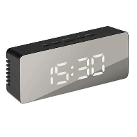 White Led Time Display Alarm Clock And Thermometer In Mirror Finish