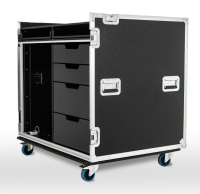 Large Production Flight Case - 4 Drawer with Keyboard Shelves And 16U Rack