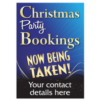 Personalised Christmas Party Bookings Now Being Taken Waterproof Poster - Blue
