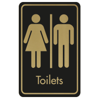 Large Toilets Door Sign - Gold on Black