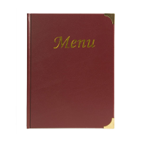 A4 Wine Red Gloss Leather Style Restaurant Menu Holder / Menu Cover