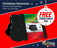 Christmas Chalkboard Snowman StyloTab Festive Freestanding table top tent sign