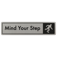 Mind The Step Door Sign - Black on Silver