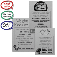 Challenge 25, Weights & Measures, Wine by the Glass - Pub & Bar Notices - Pack of 3