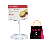 Clear Acrylic cafe Deli ticket card holder with 90mm height stand base. Pack of 10