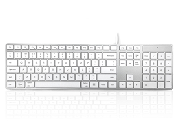 USB Wired Full Size Apple Mac Multimedia Keyboard with White Square Tactile Keys and Silver Case