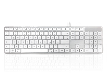 USB Wired Full Size Apple Mac Multimedia Keyboard with White Square Tactile Keys and Silver Case - GERMAN Keyboard Layout