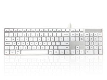 USB Wired Full Size Apple Mac Multimedia Keyboard with White Square Tactile Keys and Silver Case - US English Keyboard Layout