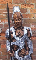 Chinese Warrior Teak and Metal Statue