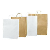 Brown and White Kraft Paper SOS Block Bottom Carrier Bags Twist Handle