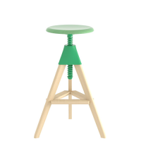 Magis Tom Bar Stool - Height Adjustable - Green seat, joint & screw / Natural frame