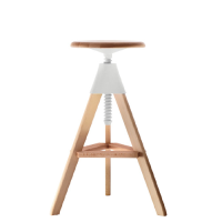 Magis Tom Bar Stool - Height Adjustable - White (joint/screw) / Natural (seat/frame)
