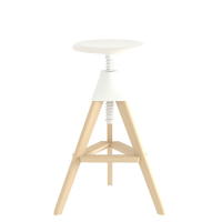 Magis Tom Bar Stool - Height Adjustable - White seat, joint & screw / Natural frame