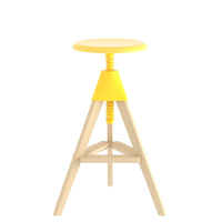 Magis Tom Bar Stool - Height Adjustable - Yellow seat, joint & screw / Natural frame