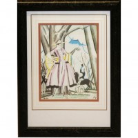 Black & Gold Framed Abstract Couple In Forest Picture