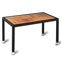 Outdoor Four Leg Black Weave Table 140Cm X 80Cm Square Teak Solid Wood Top