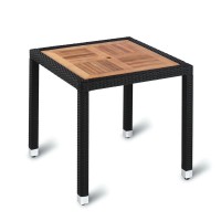 Outdoor Four Leg Black Weave Table 80Cm Square Teak Solid Wood Top
