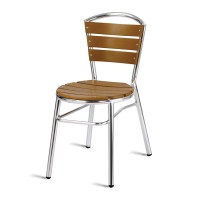 Paphos Outdoor Slatted Side Chair Round Teak Effect