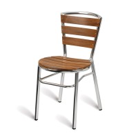 Paphos Outdoor Slatted Side Chair Round Teak Solid Wood