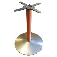 Round Brushed Stainless Steel Column With Wood Pedestal Dining Height