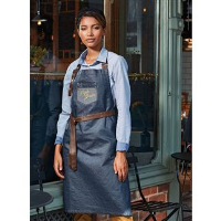 Division waxed-look denim bib apron with faux leather