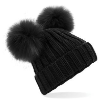 Faux fur double pop pom beanie