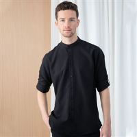 Mandarin shirt with roll-tab sleeve