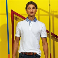 Men's chambray button-down collar polo