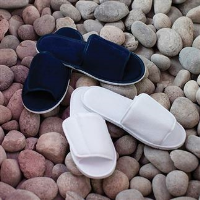 Open-toe slippers with hook and loop strap
