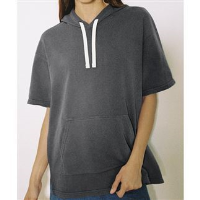 Unisex French terry garment dyed kangaroo pocket short-sleeve hoodie (TF424W)
