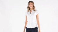 Women's continental blouse mandarin collar cap sleeve (tailored fit)