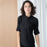 Women's Mandarin shirt with roll-tab sleeve