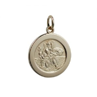 14ct yellow gold on Silver 1/20th 21mm round St Christopher Pendant