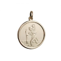 14ct yellow gold on Silver 1/20th 25mm round St Christopher Pendant