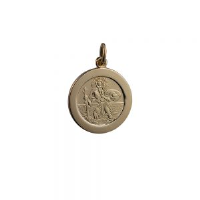 14ct yellow gold on Silver 1/20th St Christopher 21mm St Christopher Pendant with car boat train plane on back
