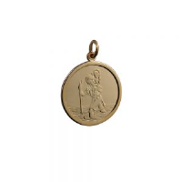 14ct yellow gold on Silver 1/20th St Christopher 25mm round St Christopher Pendant with car boat train plane on back