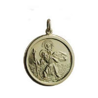 18ct 24mm round plain St Christopher Pendant