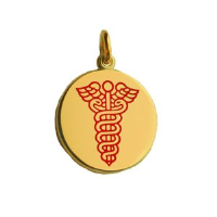 18ct 25mm round Medical Alarm Disc with vitreous red enamel
