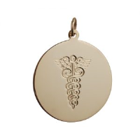 18ct 26mm round hand engraved Medical Alarm Disc