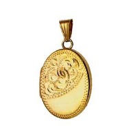 18ct 26x19mm half hand engraved flat oval Locket