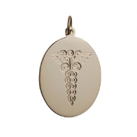 18ct 26x21mm hand engraved Medical Alarm oval Disc