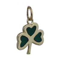 9ct 13x13mm Shamrock with green cold cure enamel Charm