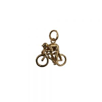 9ct 14x18mm Bicycle and Cyclist Pendant or Charm