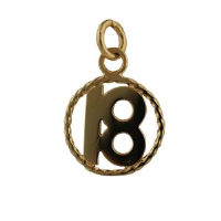 9ct 17mm Number 18 in a twisted wire circle Pendant or Charm