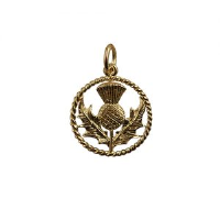 9ct 17mm Scotish Thistle Pendant with a twisted wire surround