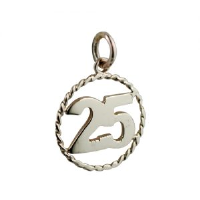 9ct 18mm Number 25 in a twisted wire circle Pendant or Charm