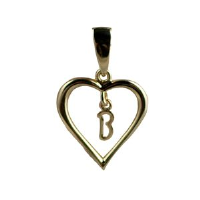 9ct 18x18mm heart with a hanging Initial &#39;B&#39; with bail
