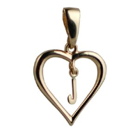 9ct 18x18mm heart with a hanging Initial &#39;J&#39; with bail